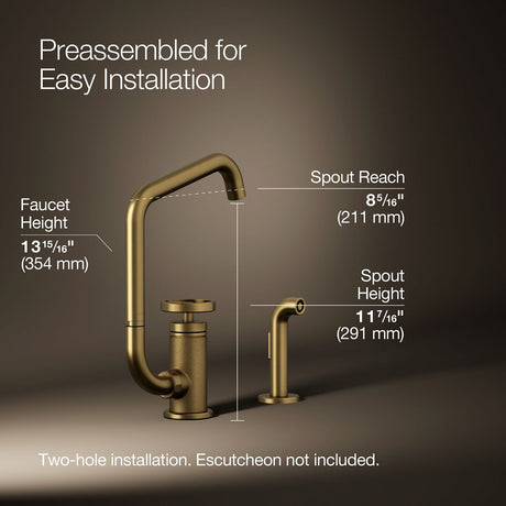 Billet® Single-handle bar sink faucet with two-function extended-reach spout and side sprayer