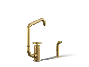 Billet® Single-handle bar sink faucet with two-function extended-reach spout and side sprayer