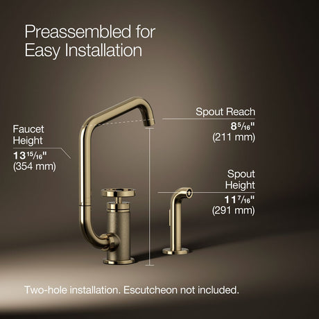 Billet® Single-handle bar sink faucet with two-function extended-reach spout and side sprayer
