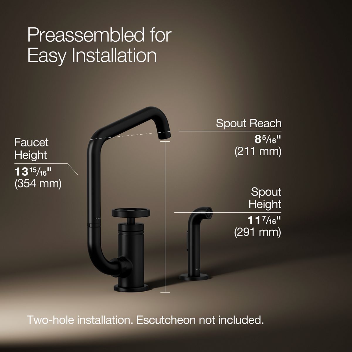 Billet® Single-handle bar sink faucet with two-function extended-reach spout and side sprayer