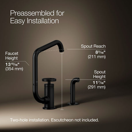Billet® Single-handle bar sink faucet with two-function extended-reach spout and side sprayer