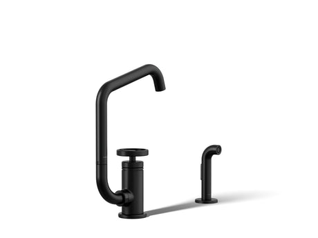 Billet® Single-handle bar sink faucet with two-function extended-reach spout and side sprayer
