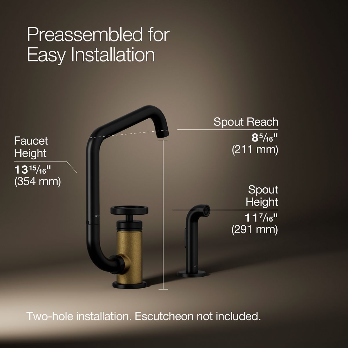 Billet® Single-handle bar sink faucet with two-function extended-reach spout and side sprayer