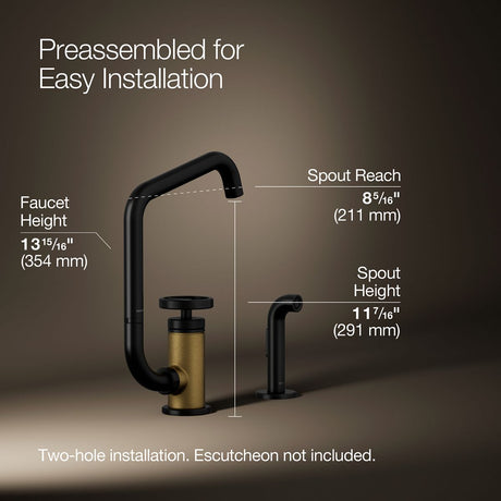 Billet® Single-handle bar sink faucet with two-function extended-reach spout and side sprayer