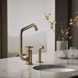 Billet® Single-handle bar sink faucet with two-function extended-reach spout and side sprayer