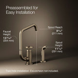 Billet® Single-handle bar sink faucet with two-function extended-reach spout and side sprayer