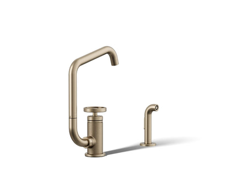 Billet® Single-handle bar sink faucet with two-function extended-reach spout and side sprayer