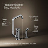Billet® Single-handle bar sink faucet with two-function extended-reach spout and side sprayer
