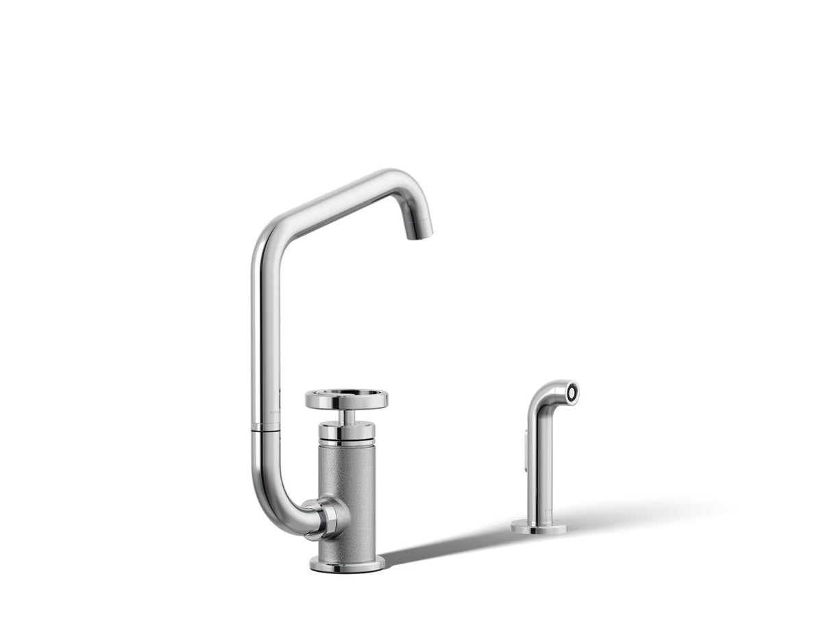 Billet® Single-handle bar sink faucet with two-function extended-reach spout and side sprayer