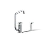 Billet® Single-handle bar sink faucet with two-function extended-reach spout and side sprayer