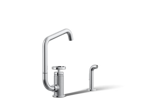 Billet® Single-handle bar sink faucet with two-function extended-reach spout and side sprayer