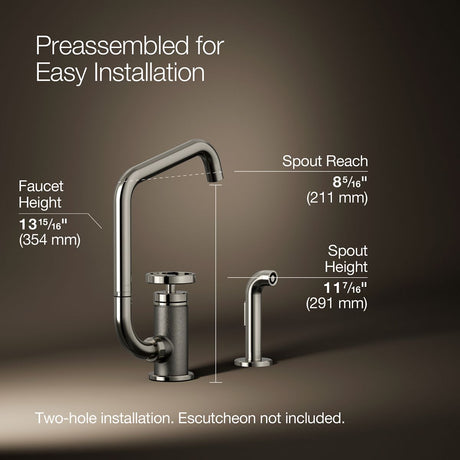 Billet® Single-handle bar sink faucet with two-function extended-reach spout and side sprayer