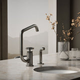 Billet® Single-handle bar sink faucet with two-function extended-reach spout and side sprayer