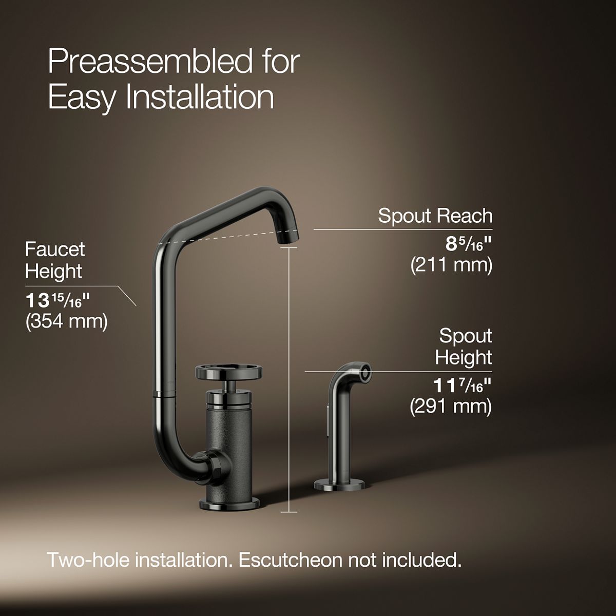 Billet® Single-handle bar sink faucet with two-function extended-reach spout and side sprayer
