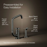 Billet® Single-handle bar sink faucet with two-function extended-reach spout and side sprayer