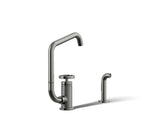 Billet® Single-handle bar sink faucet with two-function extended-reach spout and side sprayer