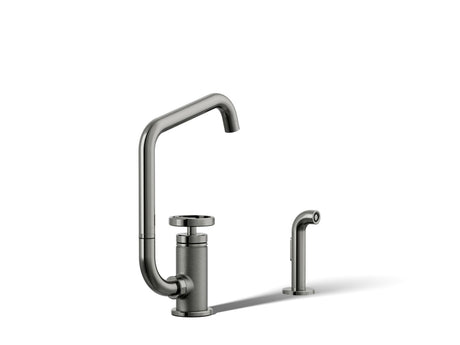 Billet® Single-handle bar sink faucet with two-function extended-reach spout and side sprayer