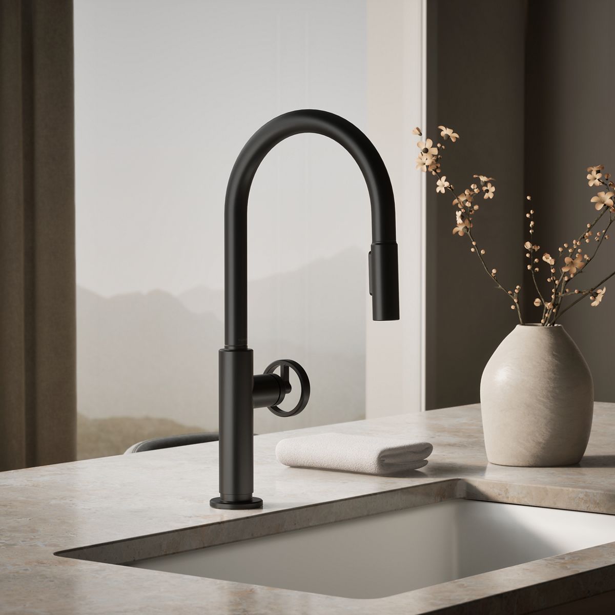 Billet® Pull-down kitchen sink faucet with two-function sprayhead