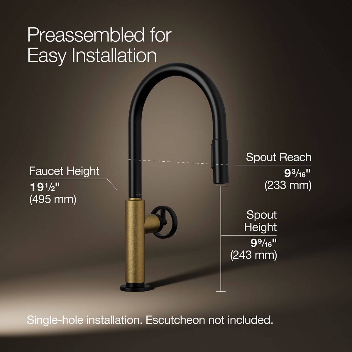 Billet® Pull-down kitchen sink faucet with two-function sprayhead