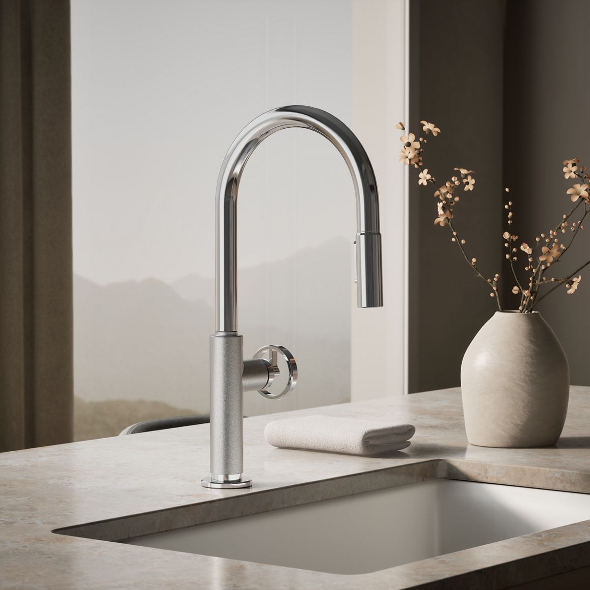 Billet® Pull-down kitchen sink faucet with two-function sprayhead
