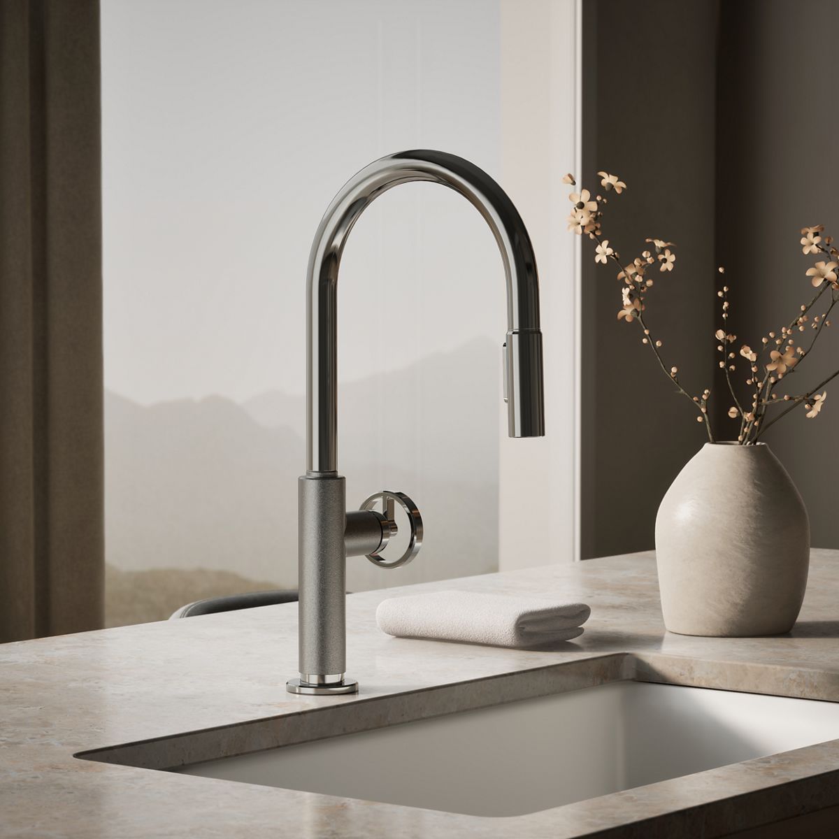 Billet® Pull-down kitchen sink faucet with two-function sprayhead