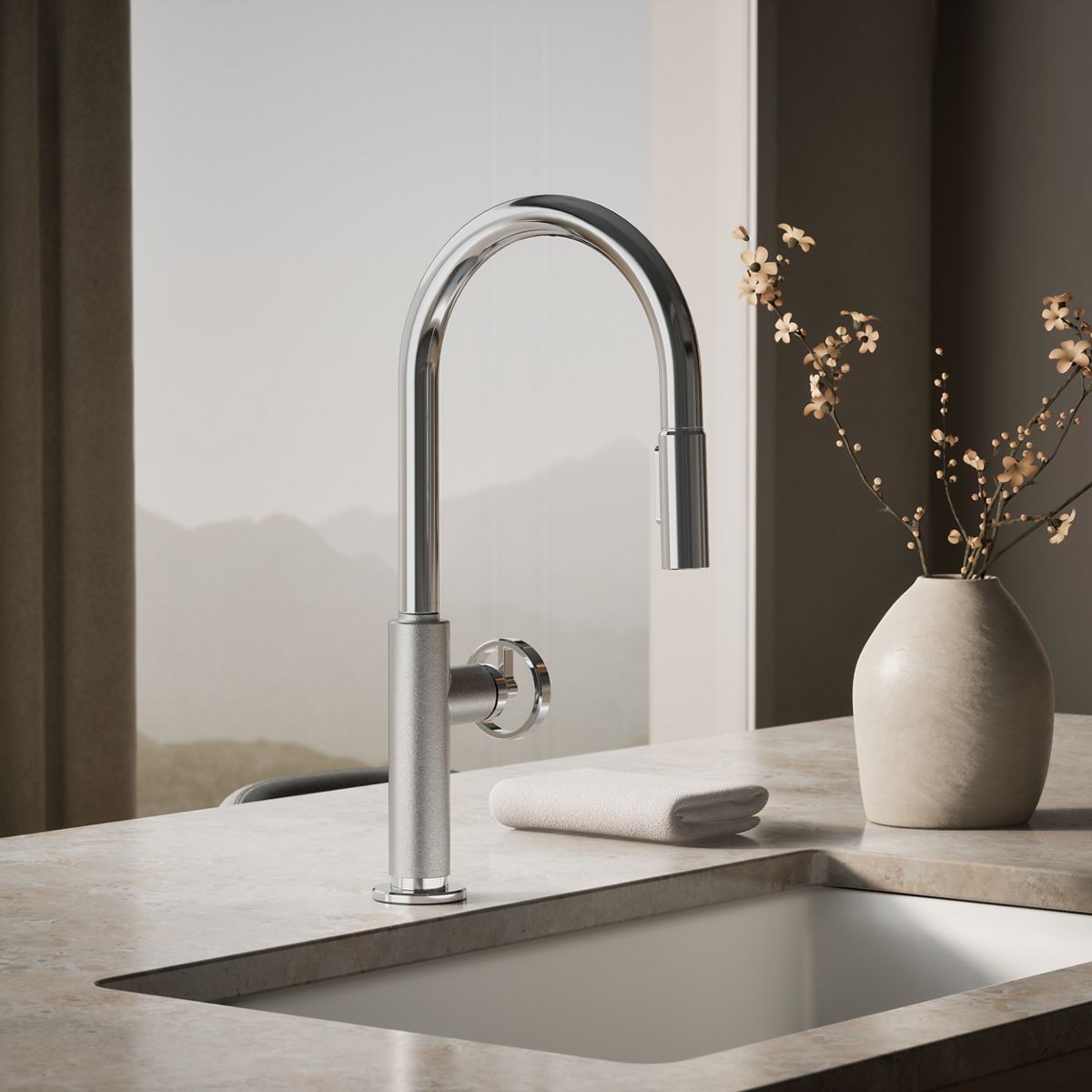 Billet® Touchless pull-down kitchen sink faucet with two-function sprayhead