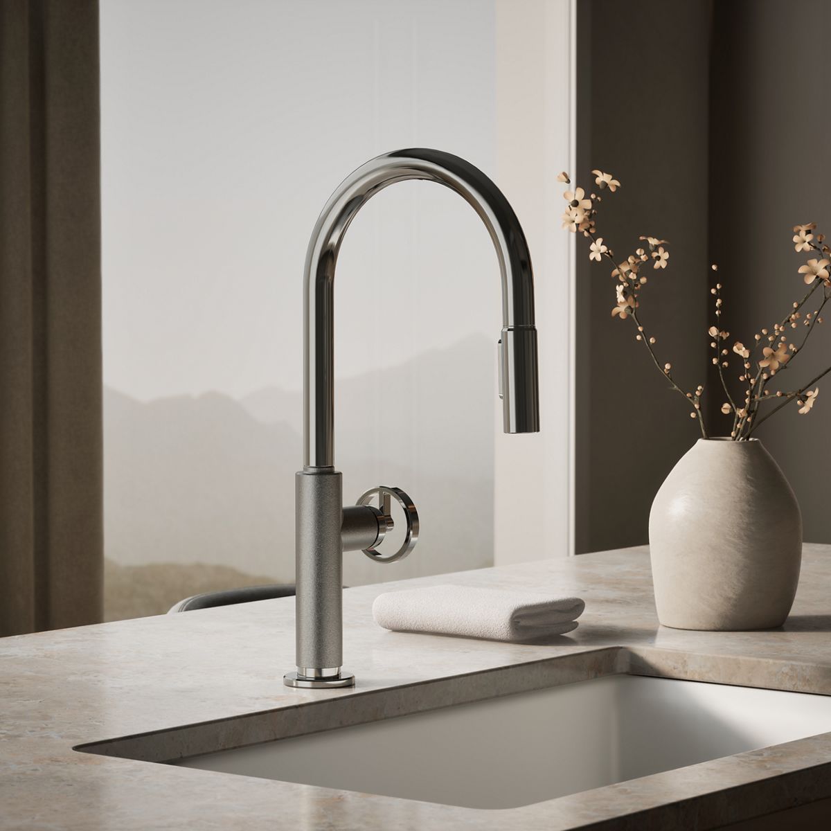 Billet® Touchless pull-down kitchen sink faucet with two-function sprayhead