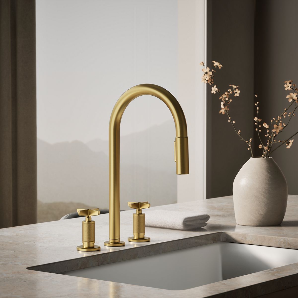 Billet® Pull-down kitchen sink faucet with two-function sprayhead