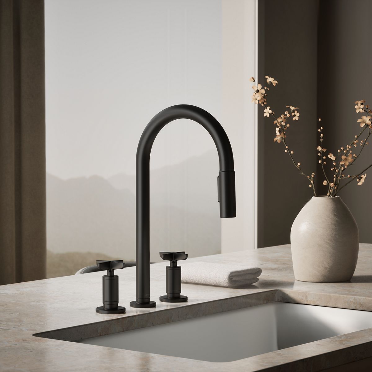 Billet® Pull-down kitchen sink faucet with two-function sprayhead