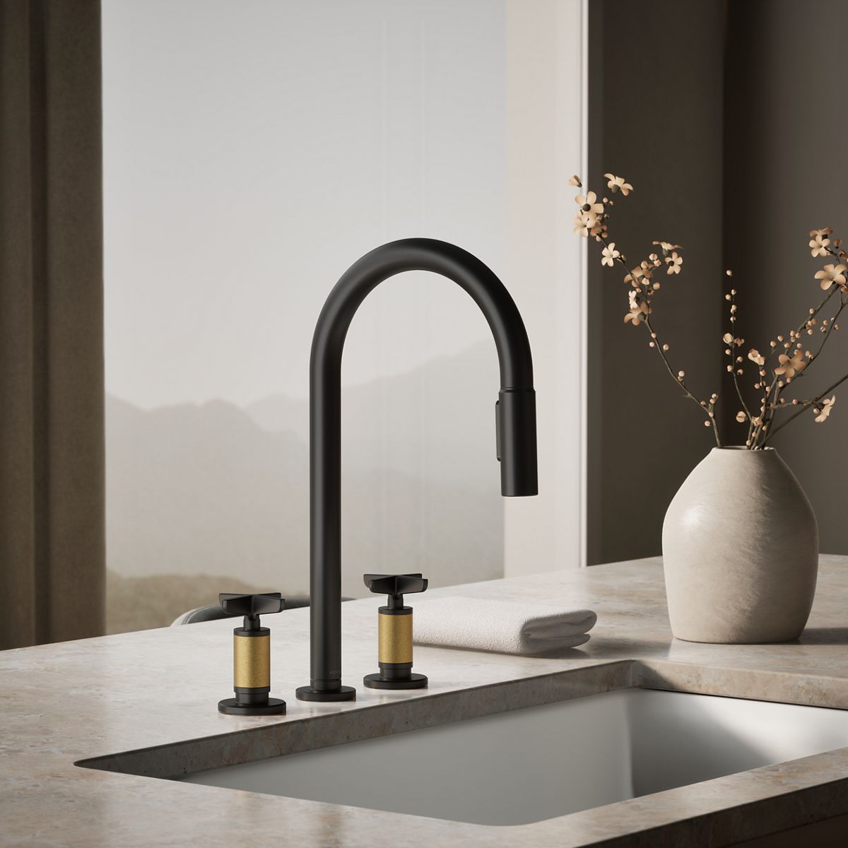 Billet® Pull-down kitchen sink faucet with two-function sprayhead