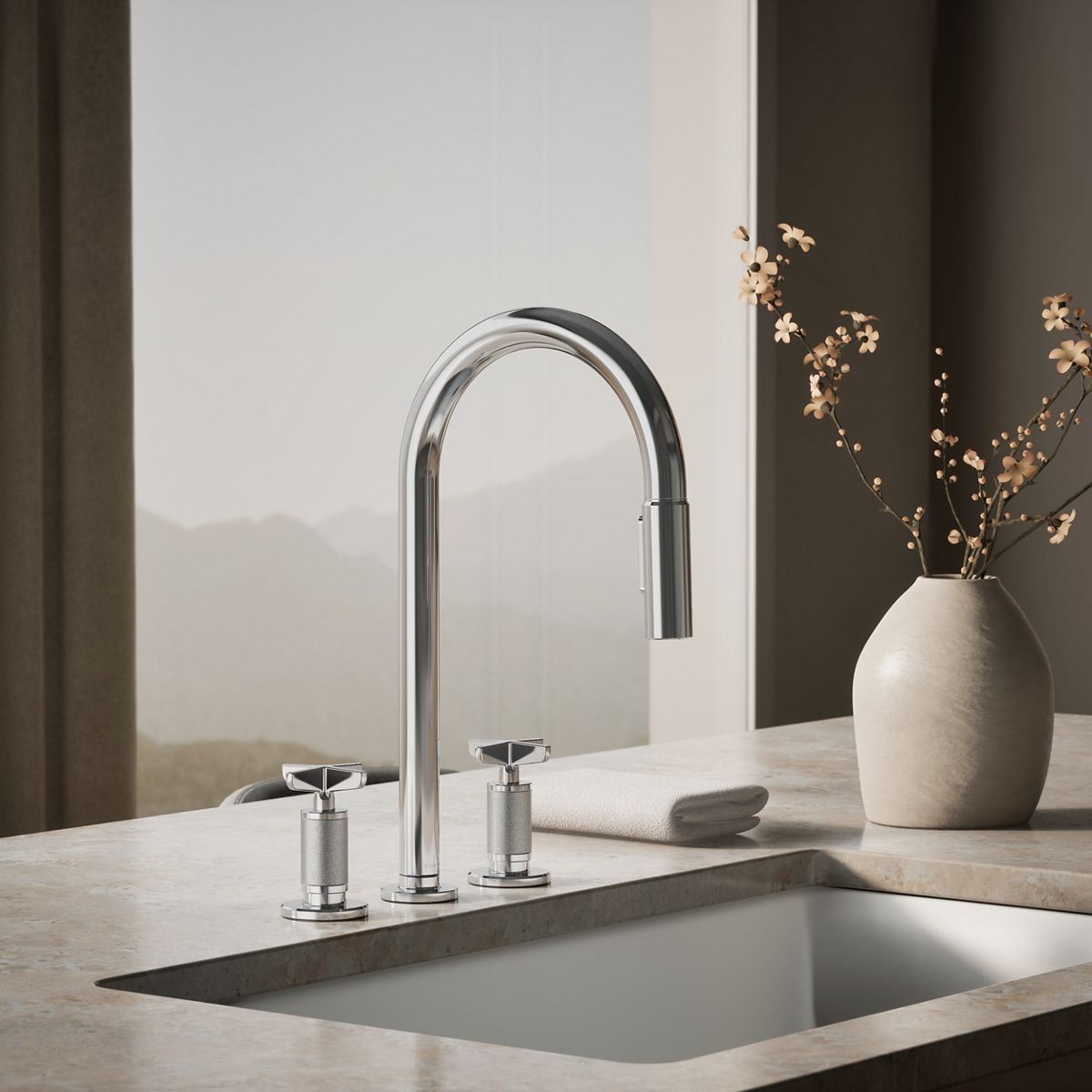 Billet® Pull-down kitchen sink faucet with two-function sprayhead
