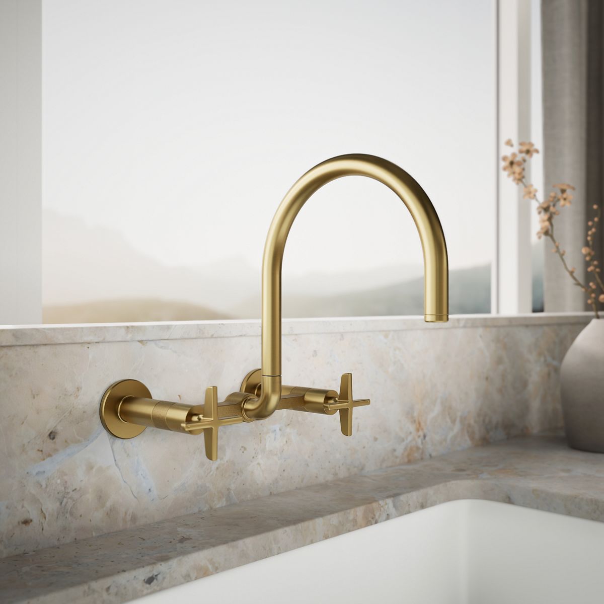 Billet® Two-hole wall-mount bridge kitchen sink faucet