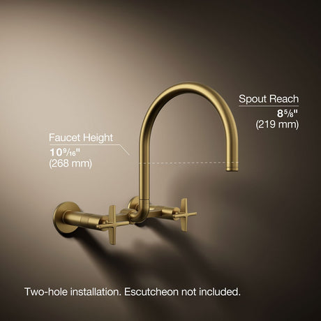 Billet® Two-hole wall-mount bridge kitchen sink faucet