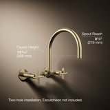 Billet® Two-hole wall-mount bridge kitchen sink faucet