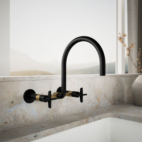 Billet® Two-hole wall-mount bridge kitchen sink faucet