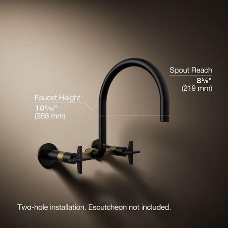 Billet® Two-hole wall-mount bridge kitchen sink faucet