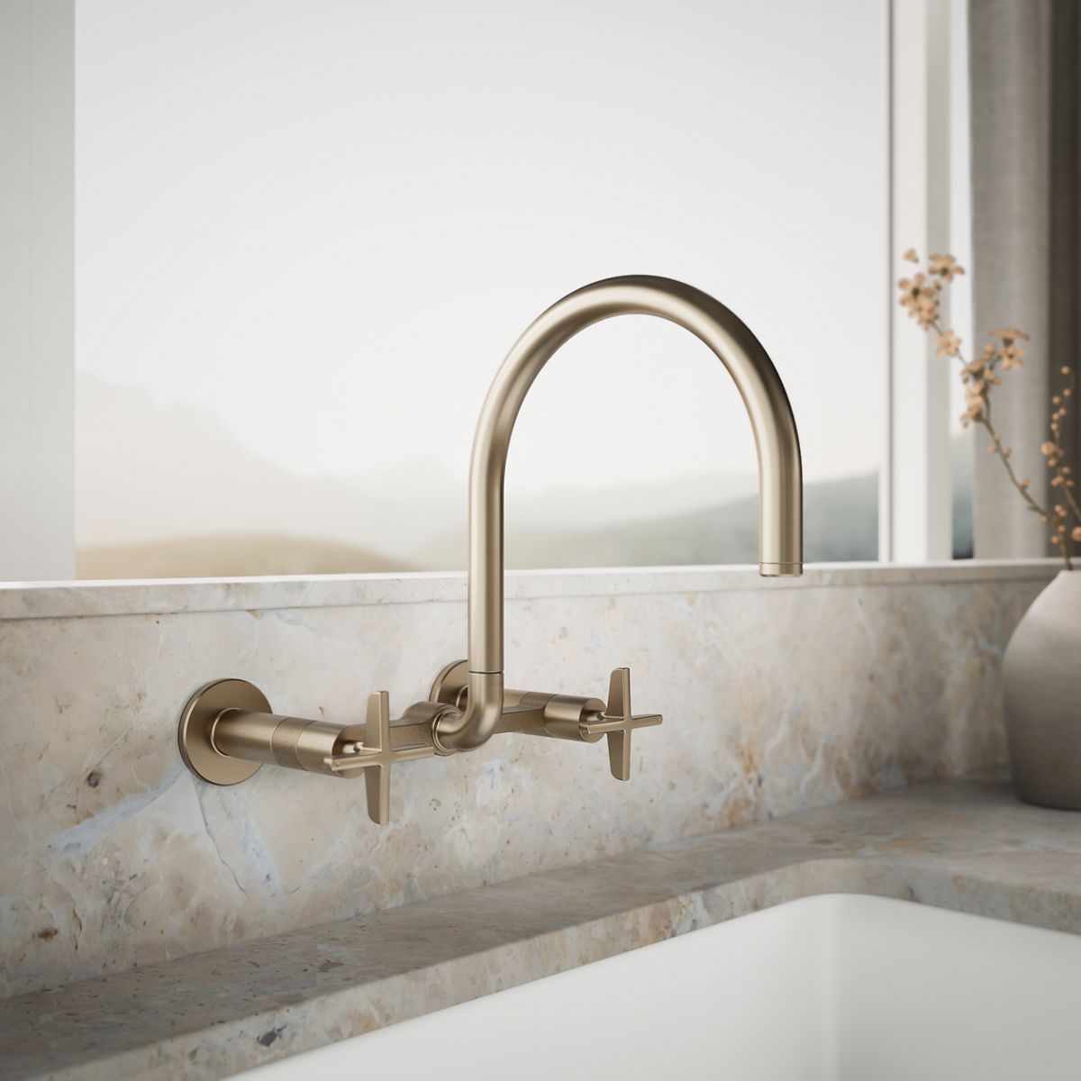 Billet® Two-hole wall-mount bridge kitchen sink faucet