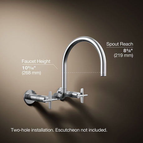 Billet® Two-hole wall-mount bridge kitchen sink faucet