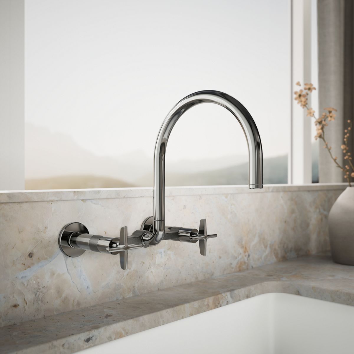 Billet® Two-hole wall-mount bridge kitchen sink faucet