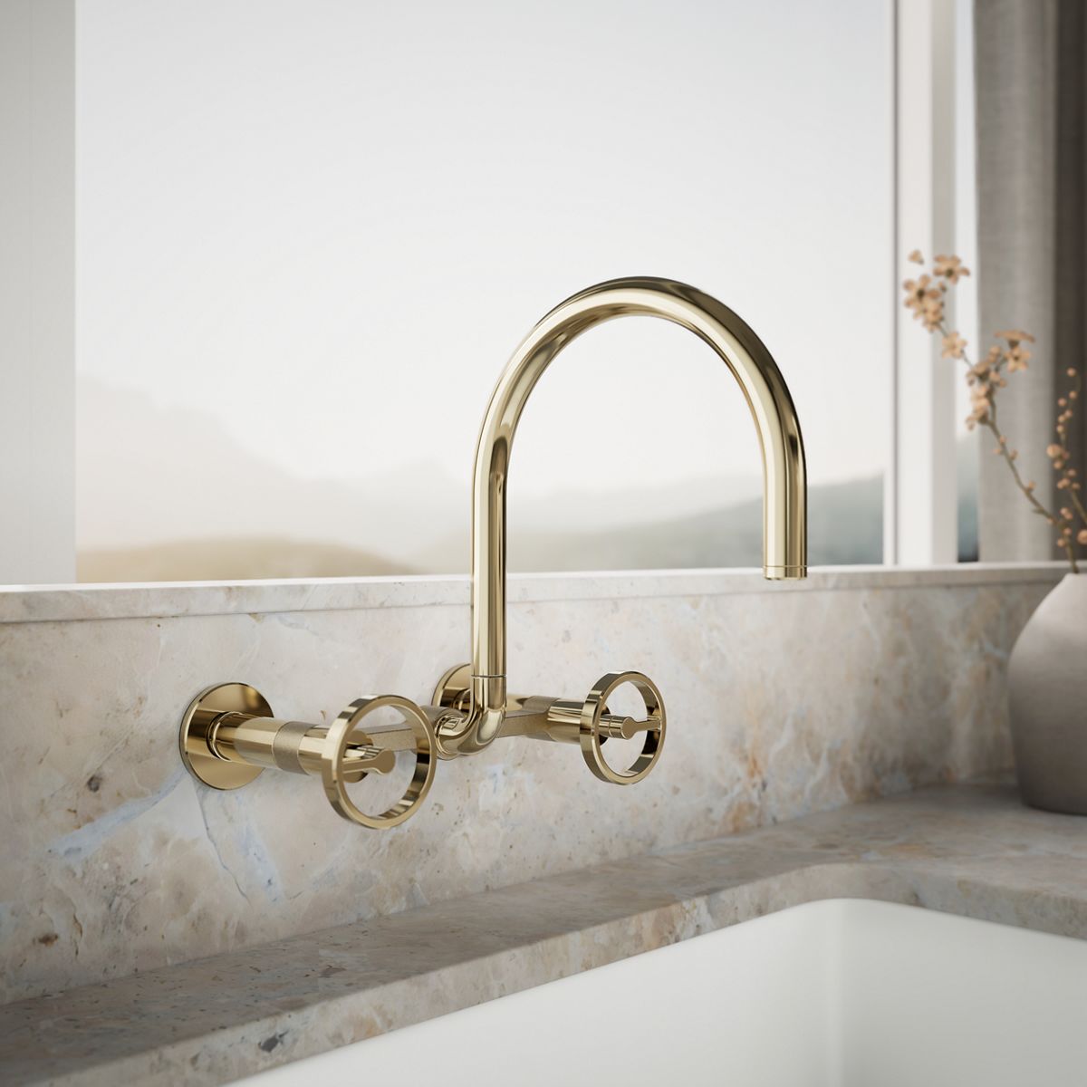 Billet® Two-hole wall-mount bridge kitchen sink faucet