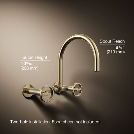 Billet® Two-hole wall-mount bridge kitchen sink faucet