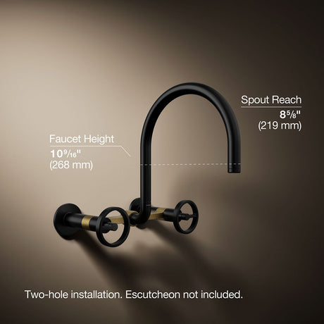 Billet® Two-hole wall-mount bridge kitchen sink faucet