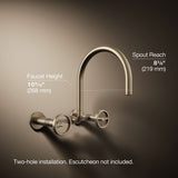 Billet® Two-hole wall-mount bridge kitchen sink faucet