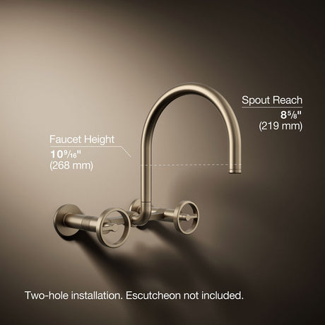 Billet® Two-hole wall-mount bridge kitchen sink faucet