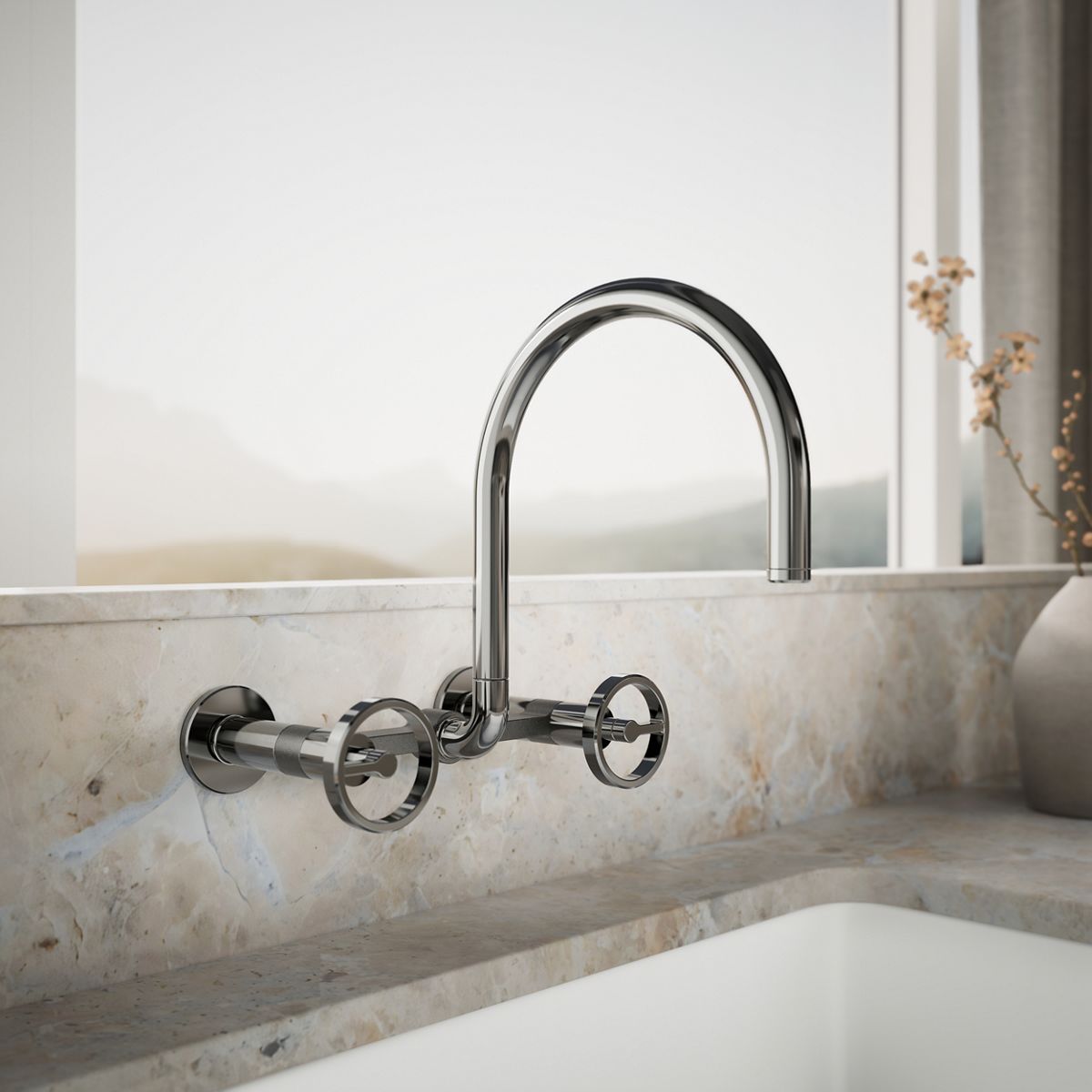 Billet® Two-hole wall-mount bridge kitchen sink faucet