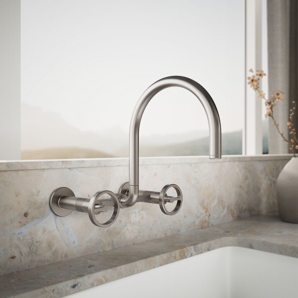 Billet® Two-hole wall-mount bridge kitchen sink faucet