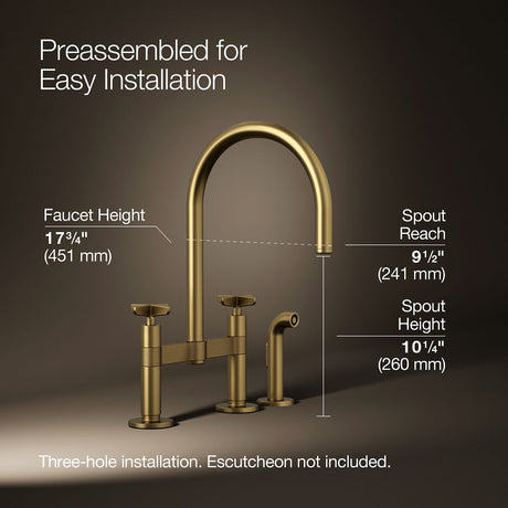 Billet® Two-hole bridge kitchen sink faucet with side sprayer