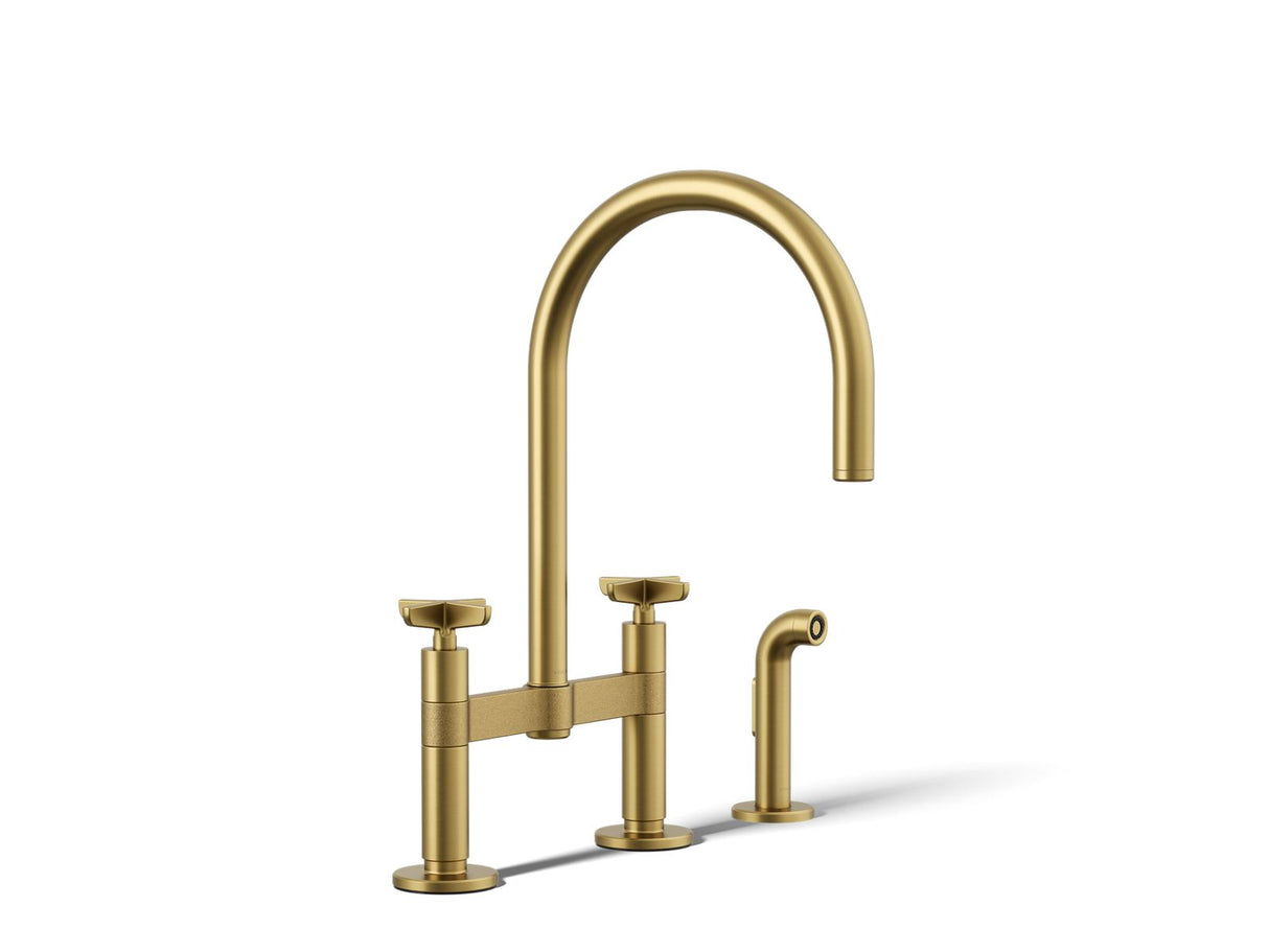 Billet® Two-hole bridge kitchen sink faucet with side sprayer