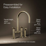Billet® Two-hole bridge kitchen sink faucet with side sprayer