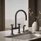 Billet® Two-hole bridge kitchen sink faucet with side sprayer